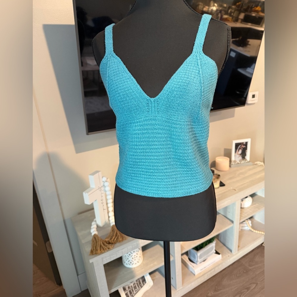 NWT Forever 21 Teal Cropped Knit Sweater Camisole Tank size XL